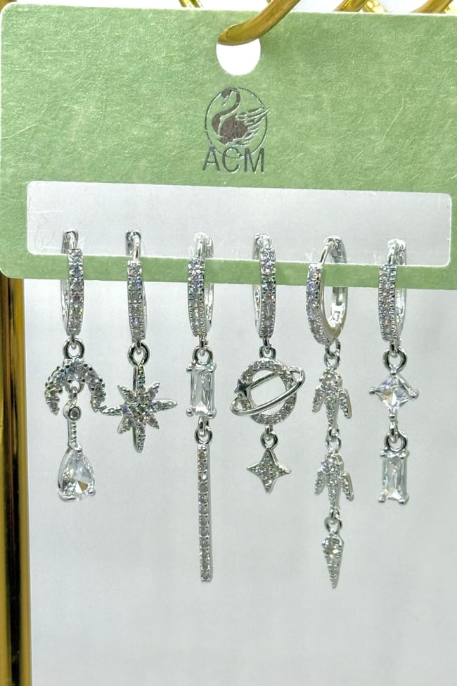 Kadın Küpe İthal Full Zirkon Seri 6'lı Satrün Sallantılı Model Kararmaz Küpe