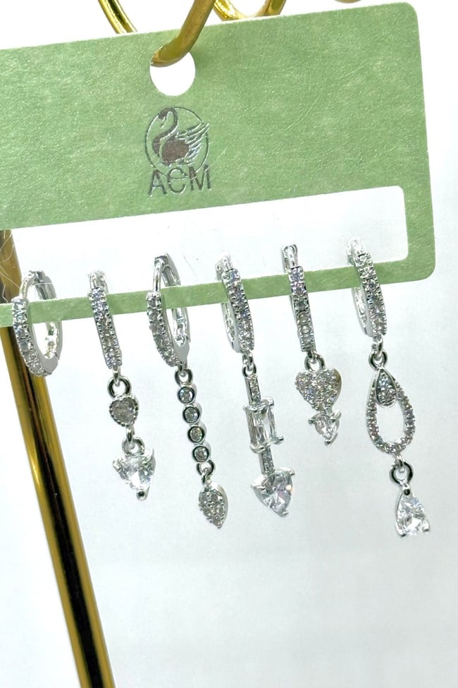 Kadın Küpe İthal Full Zirkon Seri 6'lı Damla Kalp Uzun Sallantı Kararmaz Küpe