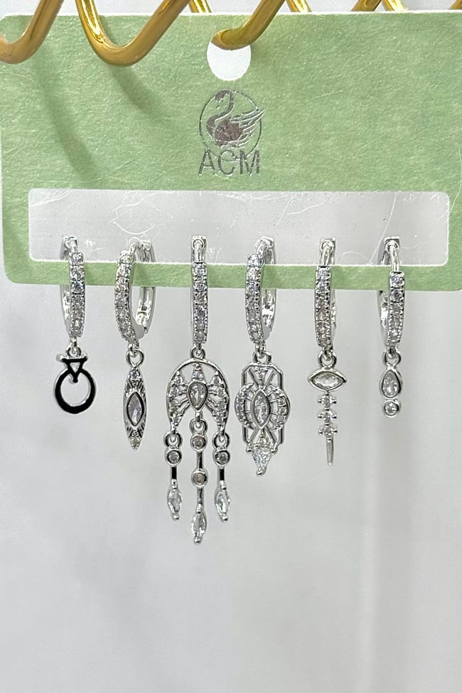 Kadın Küpe İthal Full Zirkon Seri 6'lı Düş Kapanı Model Kararmaz Küpe