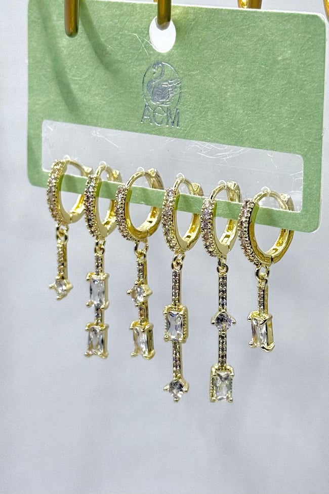 Kadın Küpe İthal Full Zirkon Seri 6'lı Sallantılı Baget Taş Kararmaz Küpe
