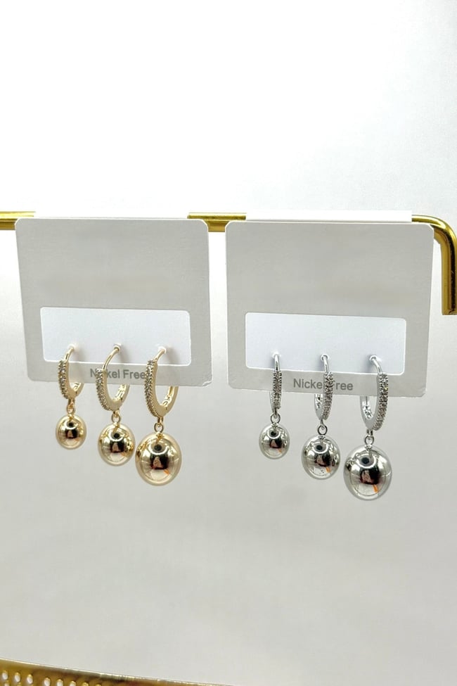 Kadın Küpe İthal Özel Seri 3'lü Zirkon Taş Halka Sallantı Topçuk Model Kararmaz Küpe