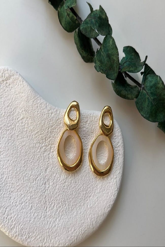 Kadın Küpe İthal Zirkon Renkli Sedef İki Yuvarlak Sallantı Model Kararmaz Küpe