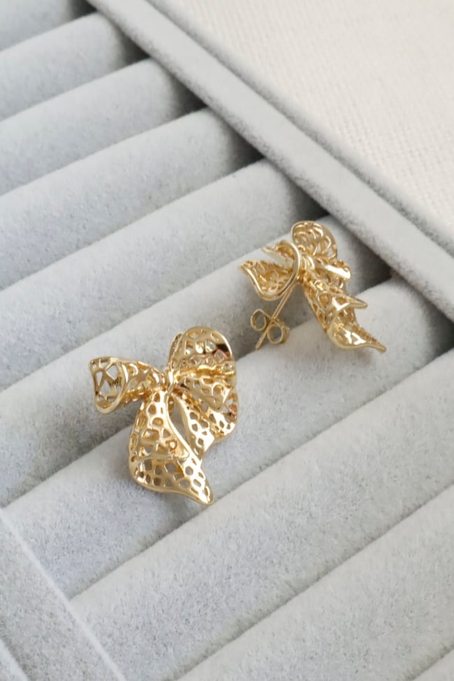 Kadın Küpe Kararmaz 14k Renk Vip Seri File Model Fiyonk Küpe