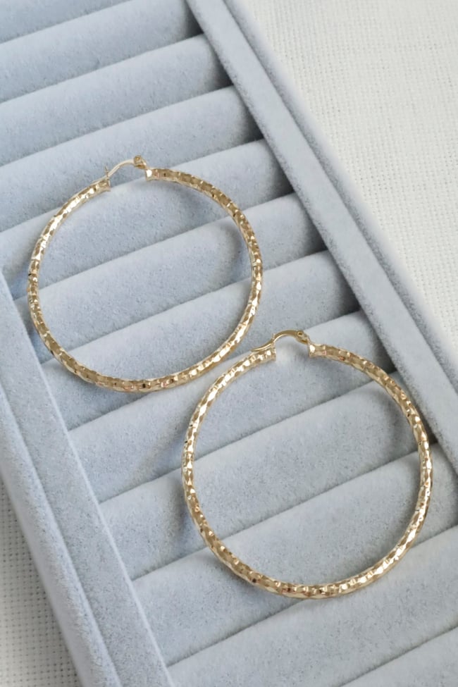 Kadın Küpe Kararmaz 14k Renk Vip Seri Dokulu Büyük Halka 6cm Küpe