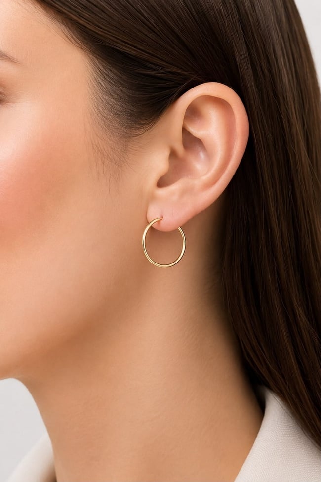 Kadın Küpe Kararmaz 14k Renk Vip Seri İnce 2,5cm Halka Küpe