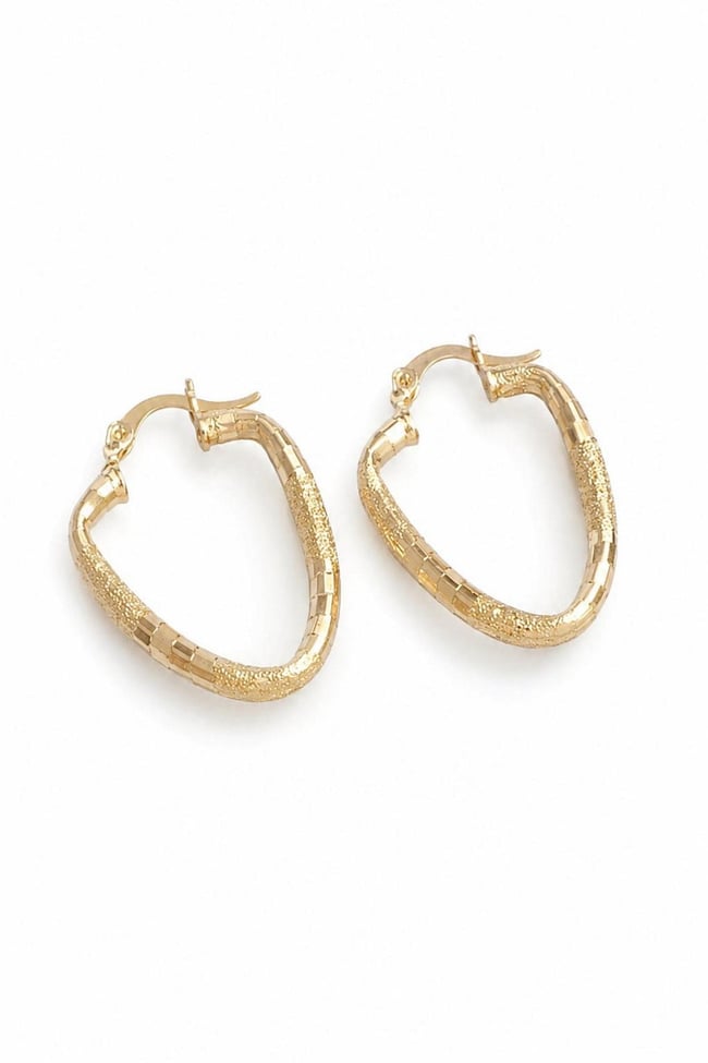 Kadın Küpe Kararmaz 14k Renk Vip Seri Dokulu Oval Modern Form 3cm Halka Küpe