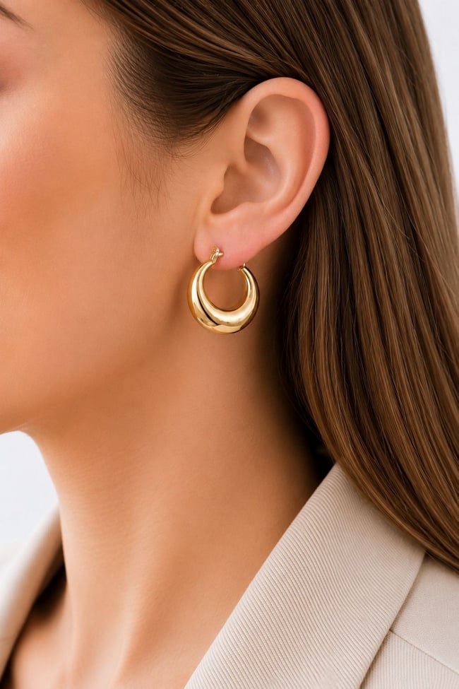 Kadın Küpe Kararmaz 14k Renk Vip Seri Yarım Bagel Model 2cm Küpe
