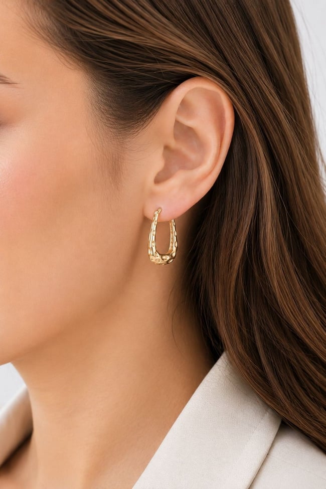 Kadın Küpe Kararmaz 14k Renk Vip Seri Krater U Model 2cm Halka Küpe