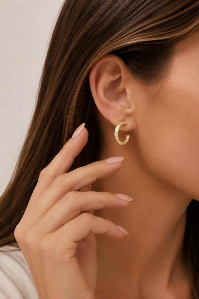 Kadın Küpe Kararmaz 14k Renk Vip Seri Dokulu Yarım Halka Boru 2cm Küpe