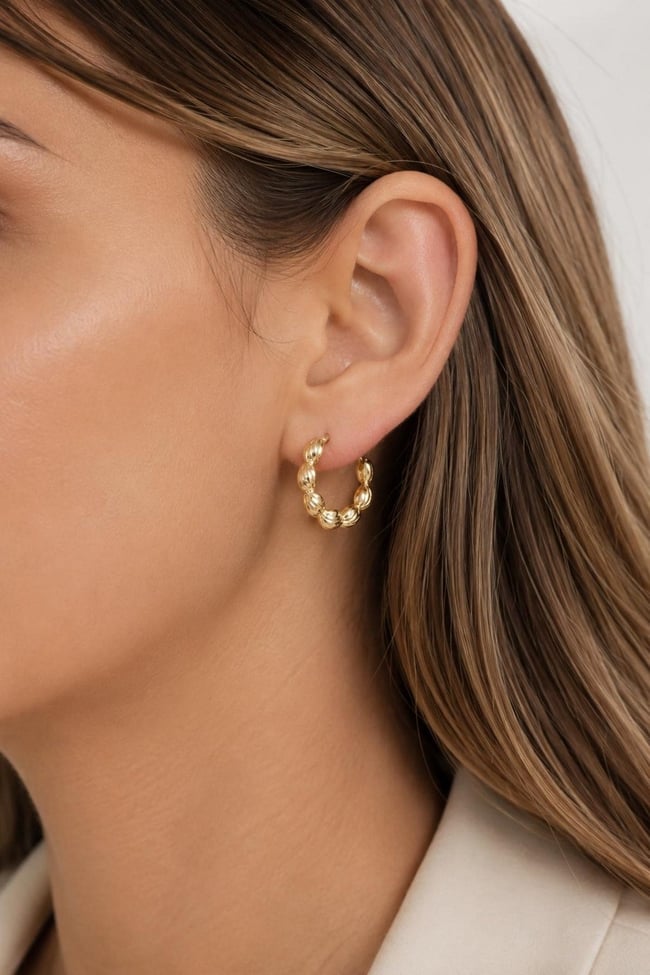 Kadın Küpe Kararmaz 14k Renk Vip Seri Minik Deniz Kabuklu Yarım Halka 2cm Küpe