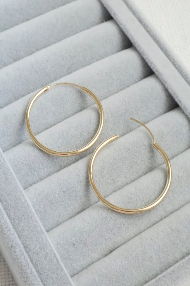 Kadın Küpe Kararmaz 14k Renk Vip Seri İnce 2,5cm Halka Küpe