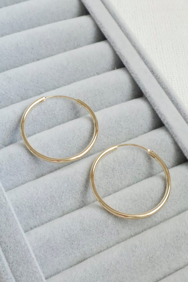 Kadın Küpe Kararmaz 14k Renk Vip Seri İnce 2,5cm Halka Küpe