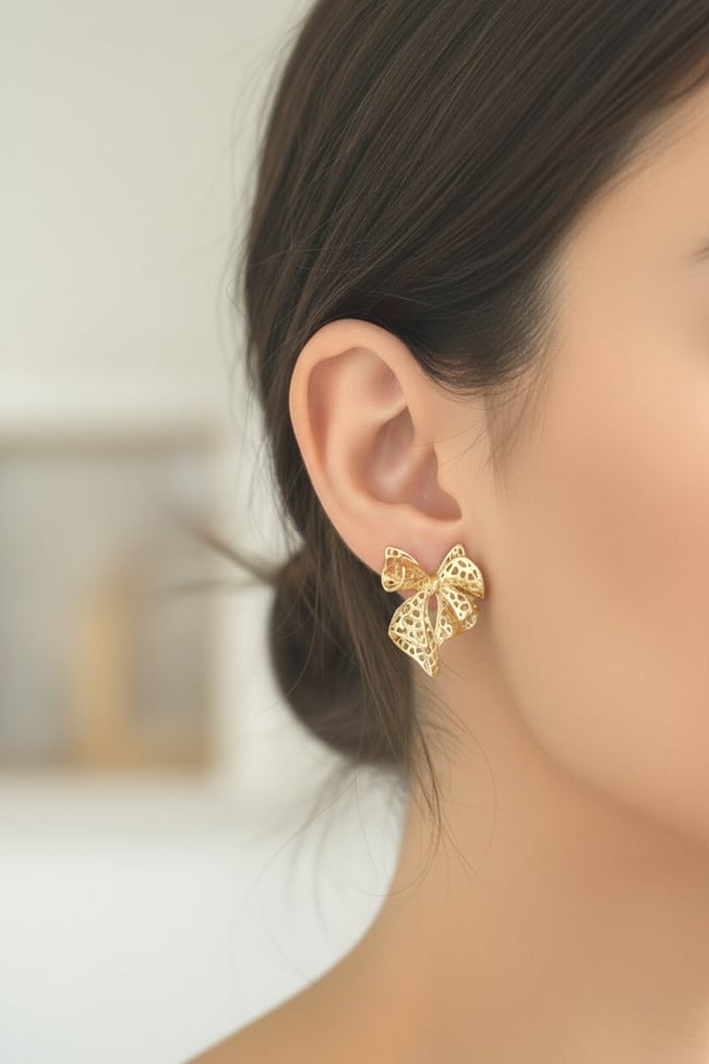 Kadın Küpe Kararmaz 14k Renk Vip Seri File Model Fiyonk Küpe