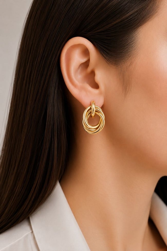 Kadın Küpe Kararmaz 14k Renk Vip Seri Vintage İç İçe Küpe