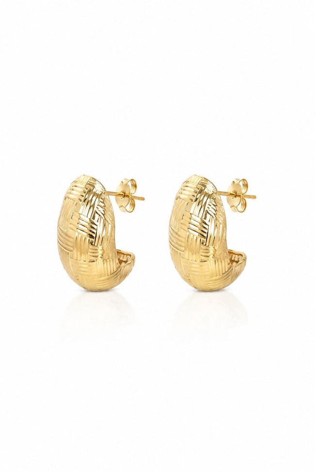Kadın Küpe Kararmaz 14k Renk Vip Seri Ekose Desen Damla Model 2cm Küpe