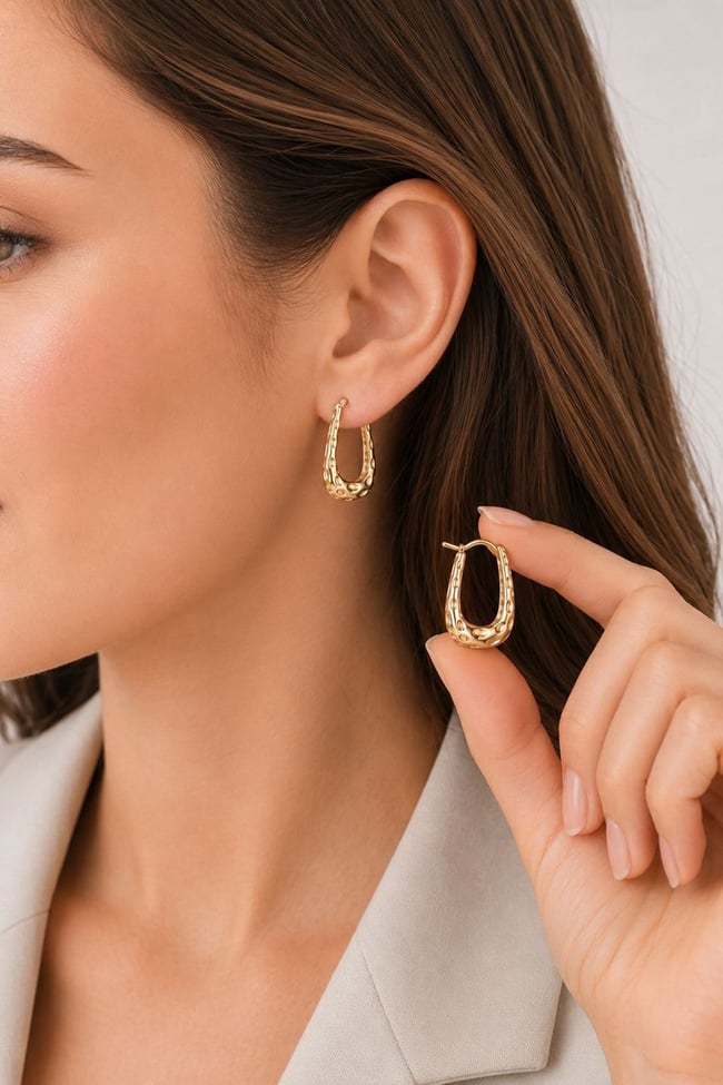 Kadın Küpe Kararmaz 14k Renk Vip Seri Krater U Model 2cm Halka Küpe