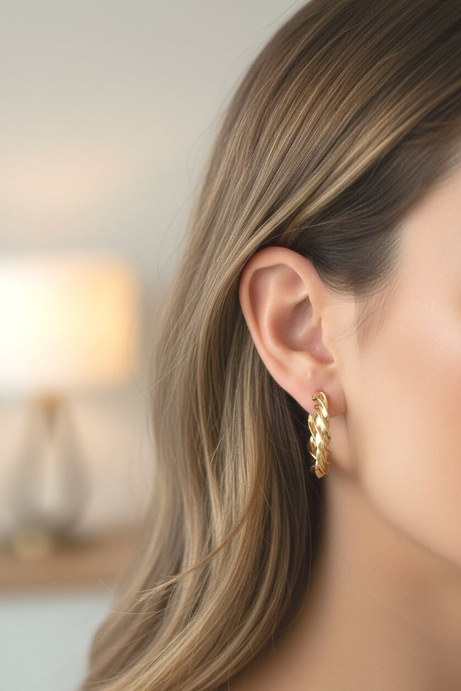 Kadın Küpe Kararmaz 14k Renk Vip Seri Detay Burgu Halka 3cm Küpe 
