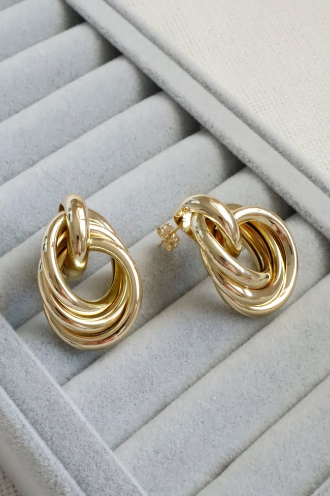 Kadın Küpe Kararmaz 14k Renk Vip Seri Vintage İç İçe Küpe