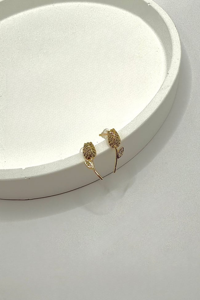 Kadın Küpe Minimal Zirkon Taş Lale Küpe 