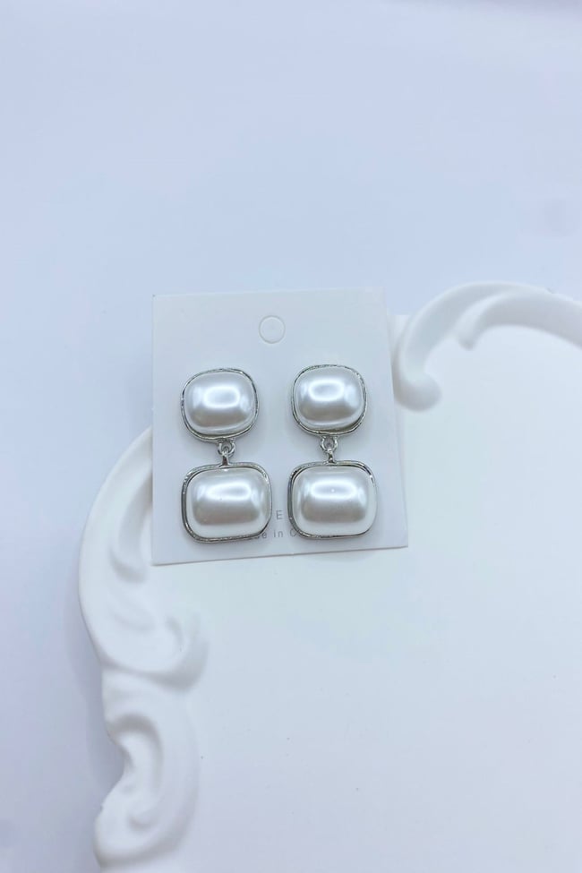 Kadın Küpe Özel Seri Dikdörtgen İki İnci Sallantı Model Küpe