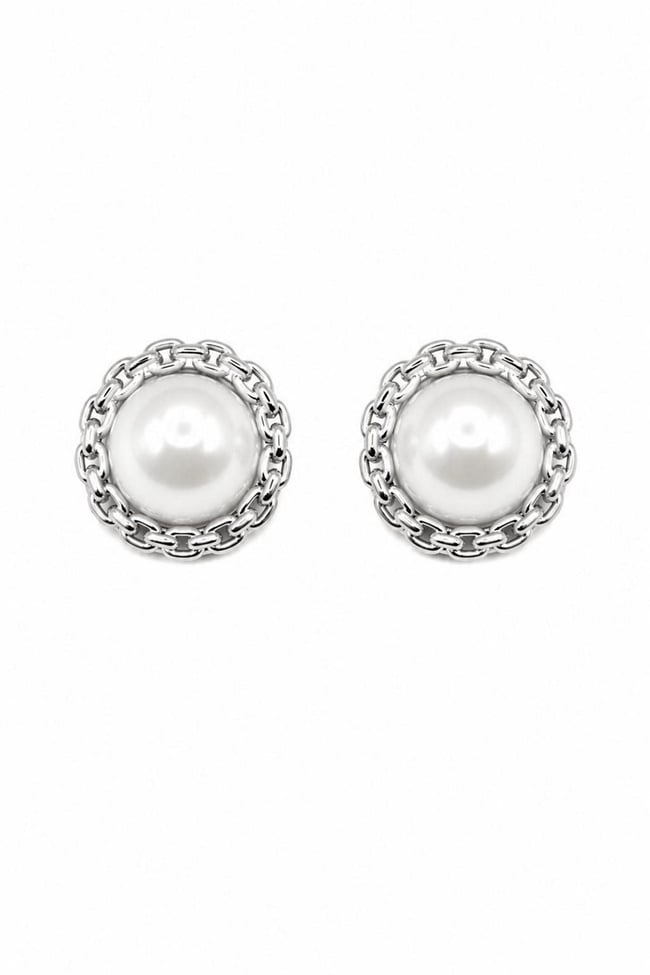 Kadın Küpe Zincir Model Çerçeve 2cm İnci Küpe