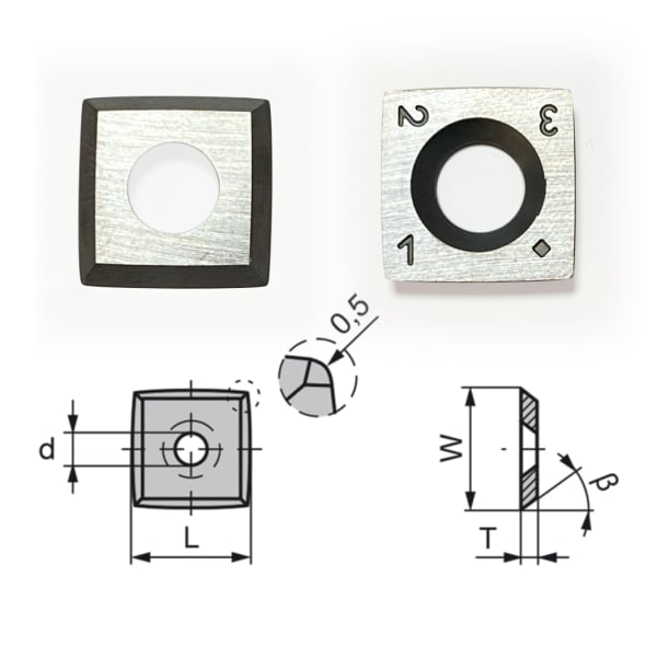 13,8X13,8X2,5 R=150 R=0,5 KARE JİLET BIÇAĞI - 4 KENAR KESER
