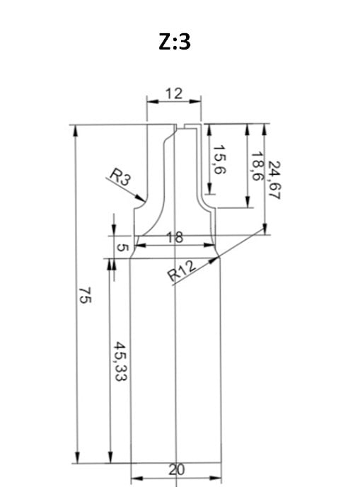 DİA R3 - 12 x 18,6 x 20 R:3 Z:3