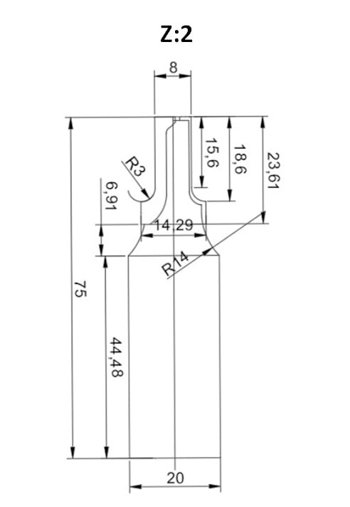 DİA R3 - 8 x 18,6 x 20 R:3 Z:2