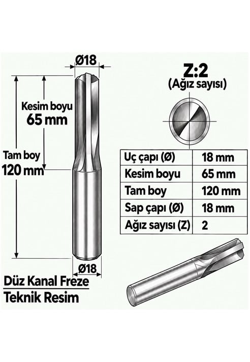 DÜZ KANAL Z: 2 ELMAS KARBÜR FREZE