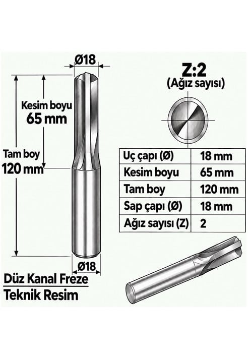 DÜZ KANAL Z: 2 ELMAS KARBÜR FREZE
