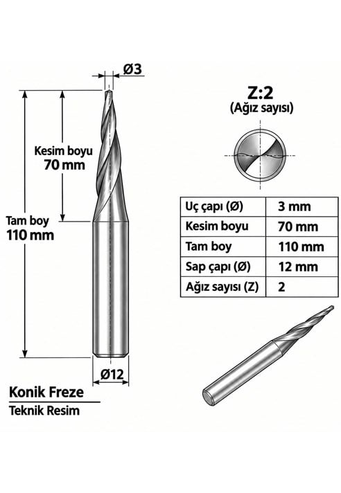 KONİK - 3 x 70 x 110 x 12 Z:2