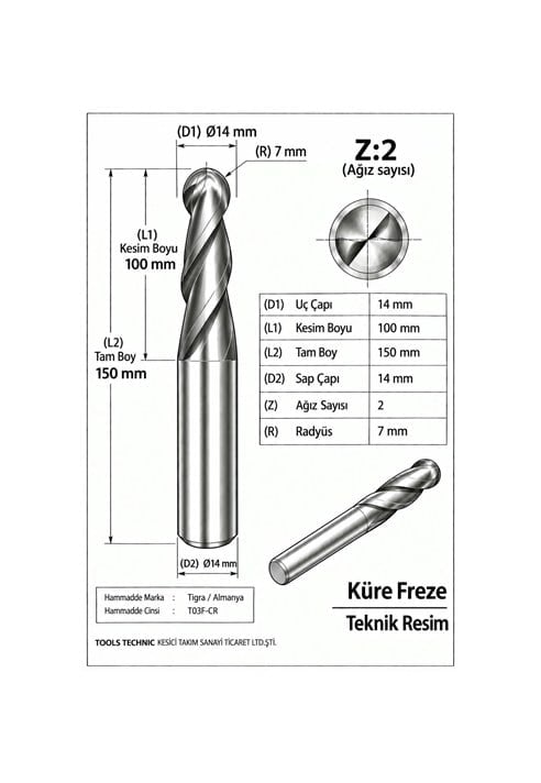 KÜRE Z:2 ELMAS KARBÜR FREZE
