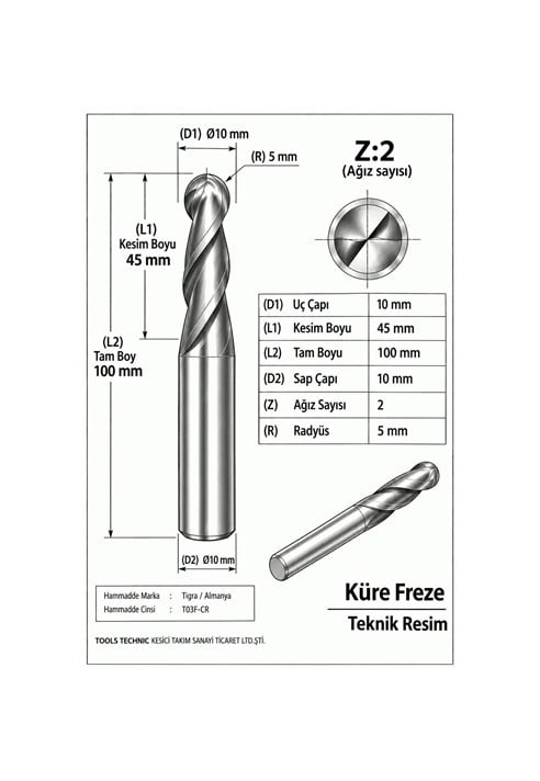 KÜRE Z:2 ELMAS KARBÜR FREZE