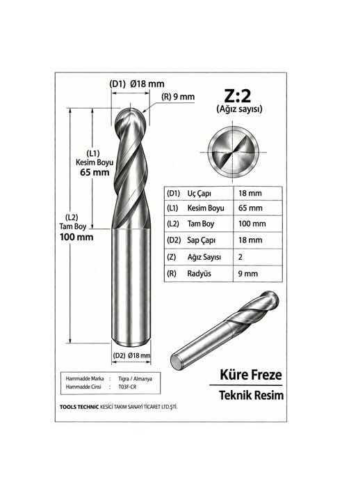 KÜRE Z:2 ELMAS KARBÜR FREZE