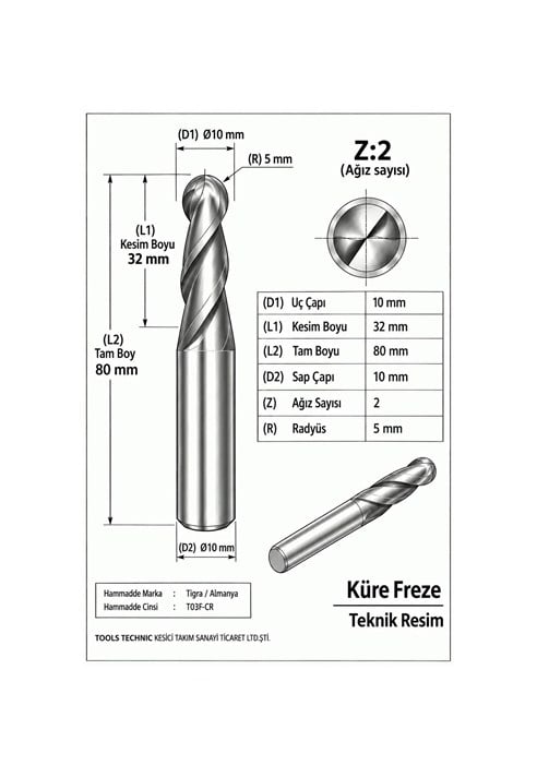 KÜRE Z:2 ELMAS KARBÜR FREZE