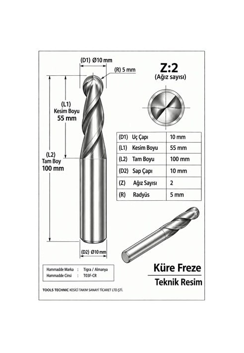 KÜRE Z:2 ELMAS KARBÜR FREZE