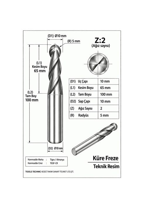 KÜRE Z:2 ELMAS KARBÜR FREZE