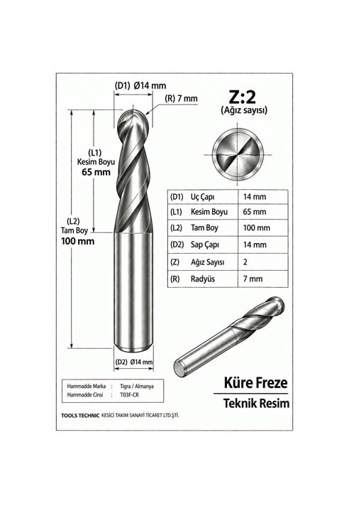 KÜRE Z:2 ELMAS KARBÜR FREZE