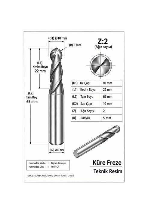 KÜRE Z:2 ELMAS KARBÜR FREZE