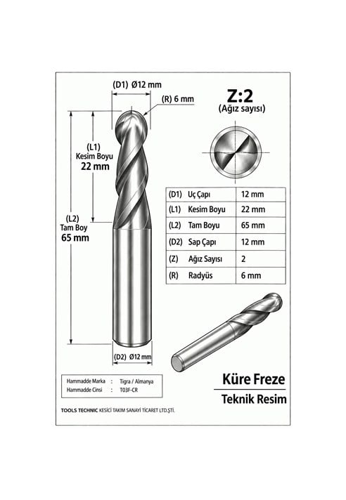 KÜRE Z:2 ELMAS KARBÜR FREZE