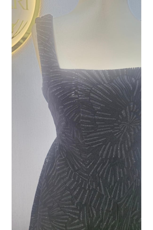 Işıltılı simli Jacquard Dokulu Kare Yaka Couture premium abiye Elbise