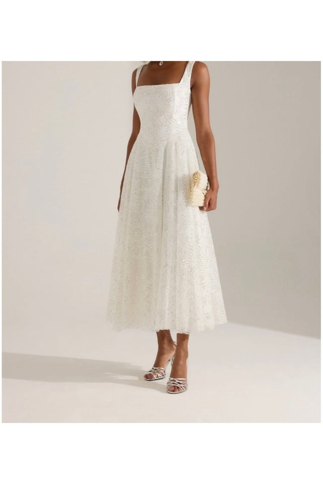 Işıltılı simli Jacquard Dokulu Kare Yaka Couture premium abiye Elbise