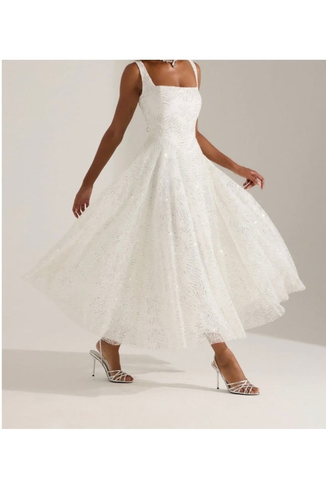 Işıltılı simli Jacquard Dokulu Kare Yaka Couture premium abiye Elbise
