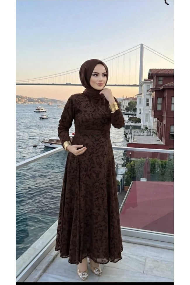 Kadın kadife Baskılı Astarlı Uzun şık Abiye Elbise,günlük elbise