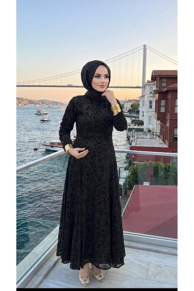 Kadın kadife Baskılı Astarlı Uzun şık Abiye Elbise,günlük elbise