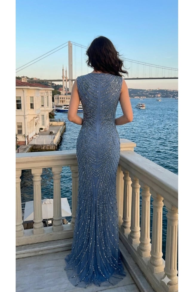 Kristal Taş ve payet İşlemeli baskılı vücudu saran kuruklu Özel Seri Gece Elbisesi,abiye elbise