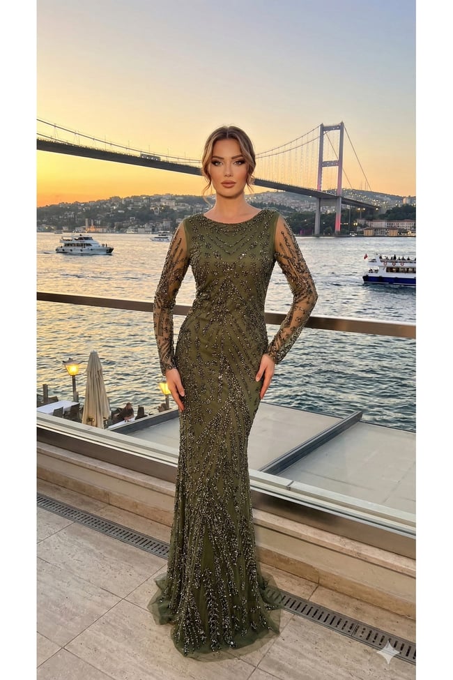 Özel Tasarım Işıltılı taş baskılı Gece Elbisesi abiye özel seri Mezuniyet ve Düğün Elbisesi