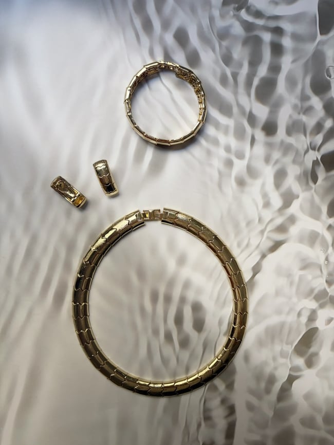 Paris Serisi - Gold Zikzak Kolye Küpe Bileklik Set