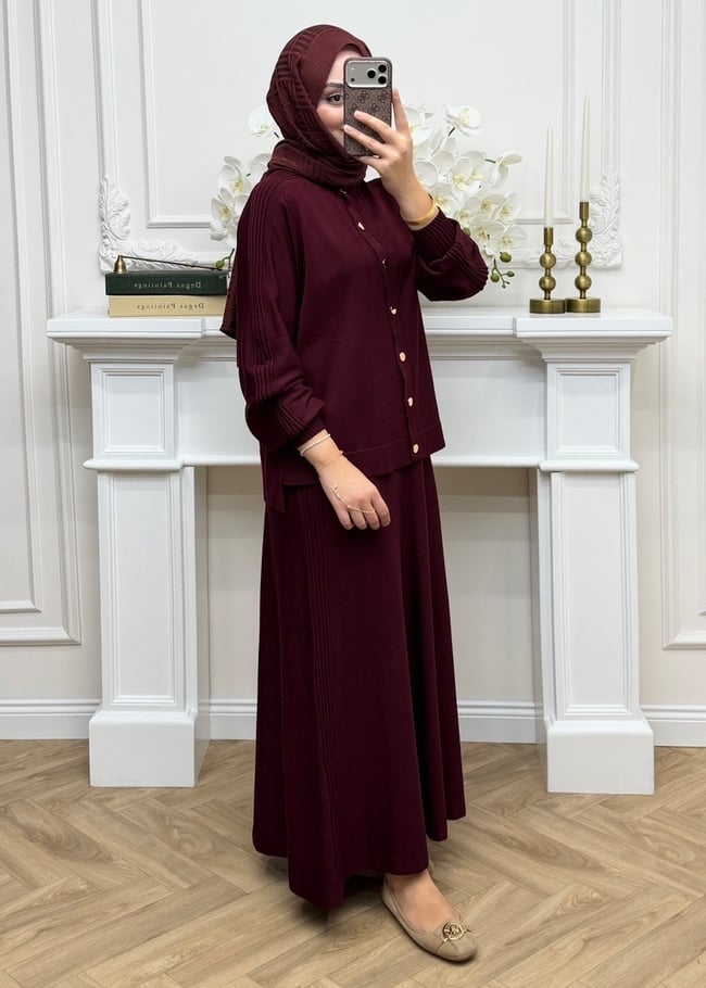 Feraye Merserize Etekli Takım Bordo