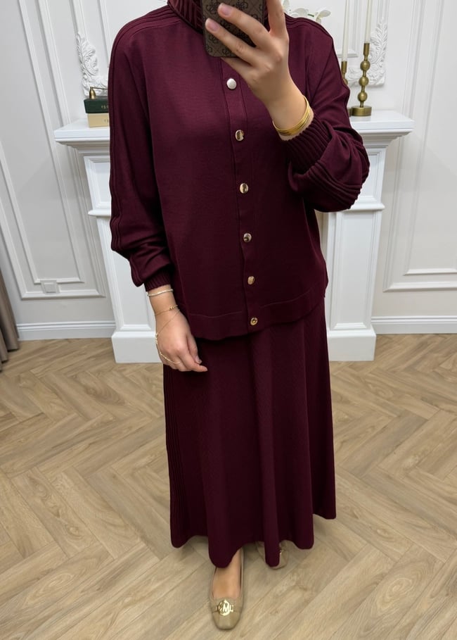 Feraye Merserize Etekli Takım Bordo